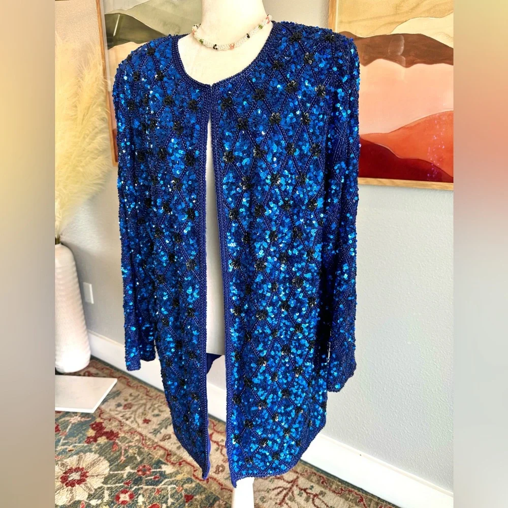 Stenay Blue Beaded Silk Sequined Vintage Jacket